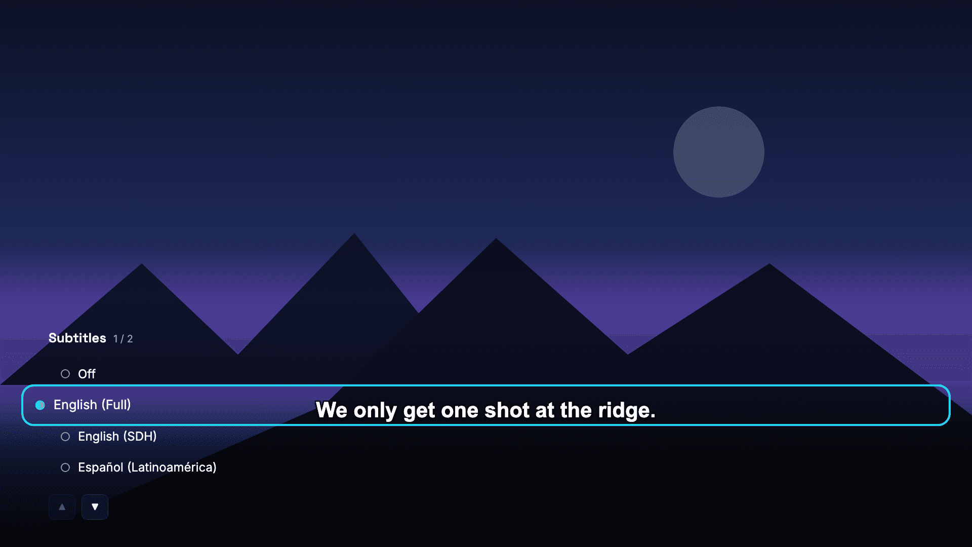 Drive TV player with the subtitles menu open listing four subtitle tracks